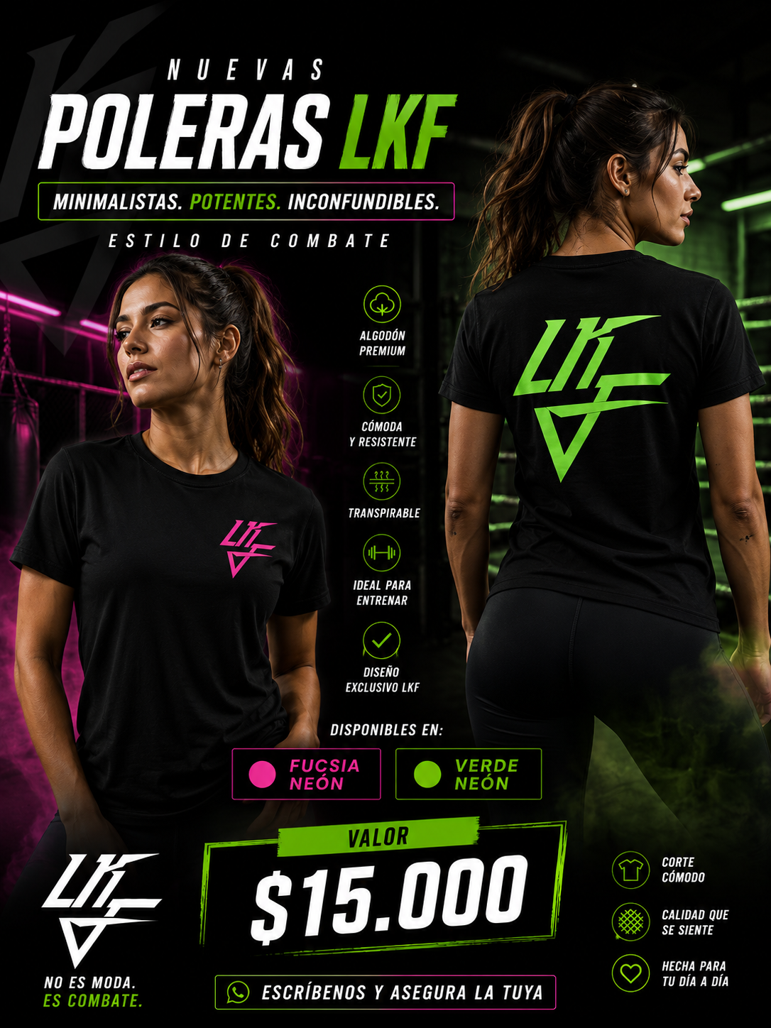 Poleras LKF fucsia y verde neón